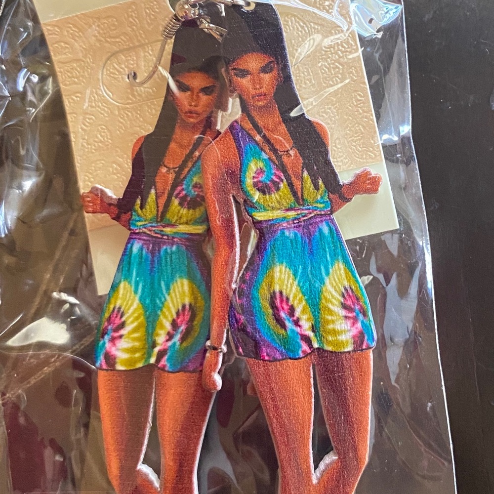 African American Black Woman Wooden Earrings